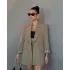 Leopar Astarlı Şal Yaka Blazer Ceket Haki