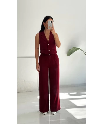Orkide Yelek Pantolon Takım-Bordo
