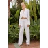 Premium Seri Beyaz Keten Crop Ceket Pantolon Takım