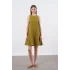 Premium Seri Sıfır Kol Keten Elbise-Yağ yeşili