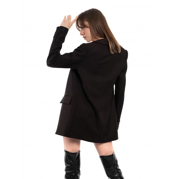 Yün Efekt Siyah Düğmeli Blazer Ceket