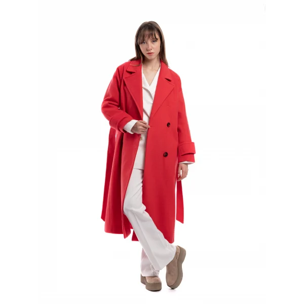 Fuşya Bağlamalı Yün Kaban