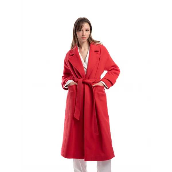 Fuşya Bağlamalı Yün Kaban