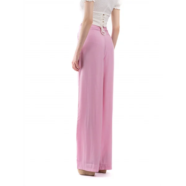 Piliseli Bol Paça Rahat Kesim Pembe Pantolon