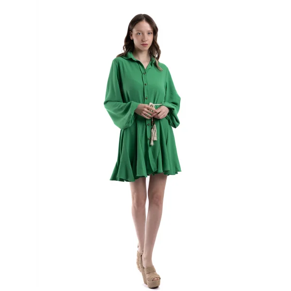 İp Detaylı Yeşil Peplum Elbise