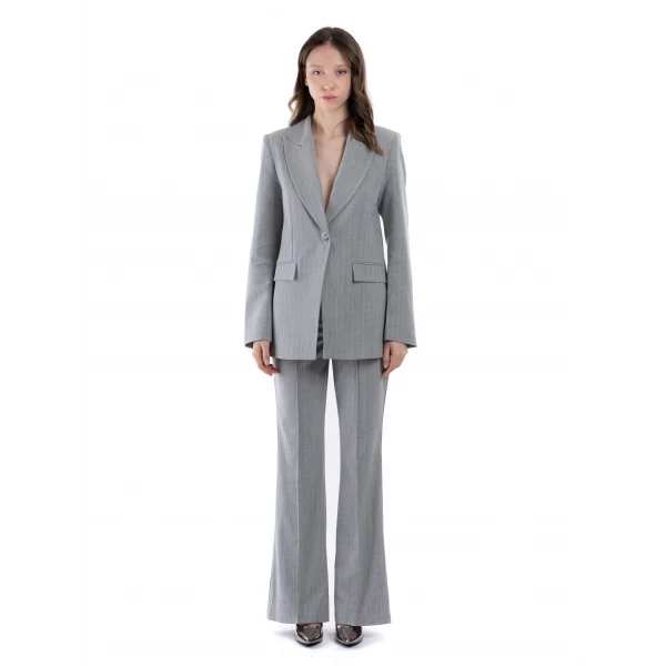 Premium Kalite Çizgili Gri Ceket Pantolon Takım