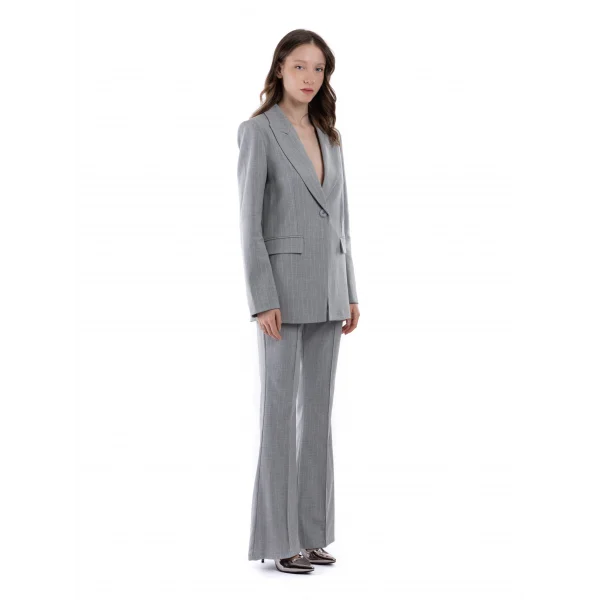 Premium Kalite Çizgili Gri Ceket Pantolon Takım
