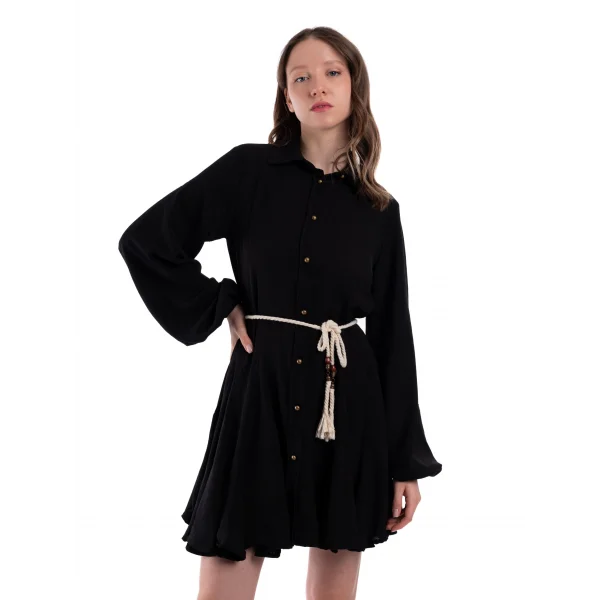 Belden İpli Siyah Peplum Elbise