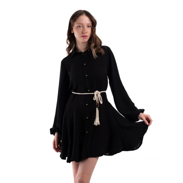 Belden İpli Siyah Peplum Elbise