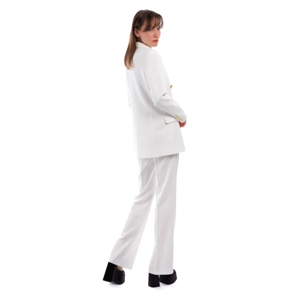 Gold Düğmeli Premium Kumaş Beyaz Ceket Pantolon Takım