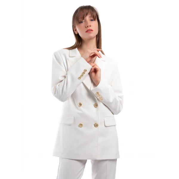 Gold Düğmeli Premium Kumaş Beyaz Ceket Pantolon Takım