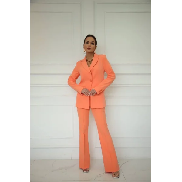 İspanyol Paça Turuncu Ceket Pantolon Takım
