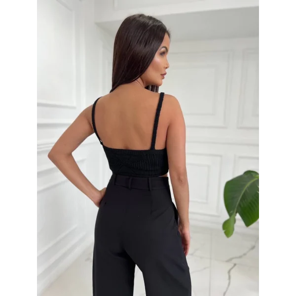 Siyah İnci Detay Triko Crop