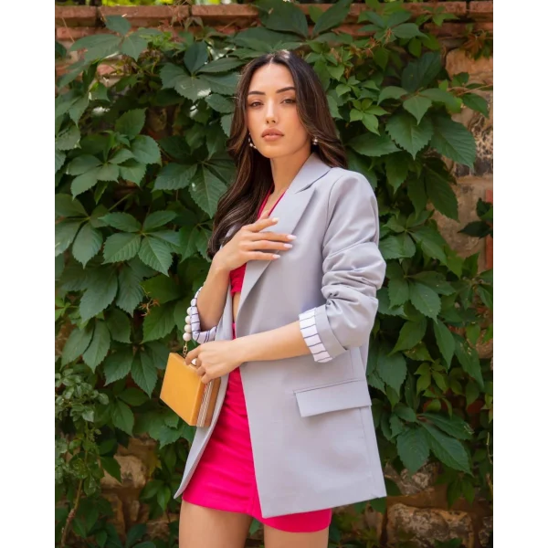 Renkli Astar Gri Blazer Ceket