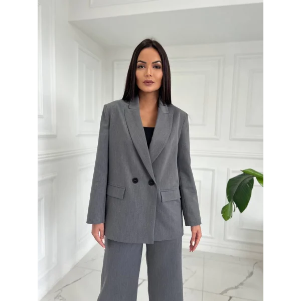 Oversize Gri Astarlı Blazer Ceket