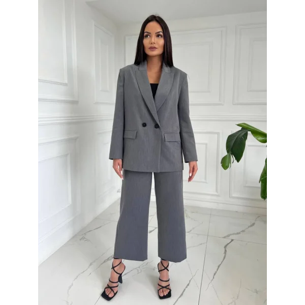 Oversize Gri Astarlı Blazer Ceket