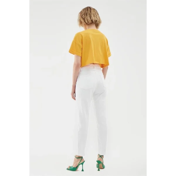 Gabardin Mom Jean Beyaz