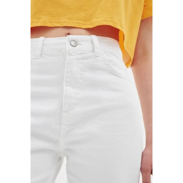 Gabardin Mom Jean Beyaz
