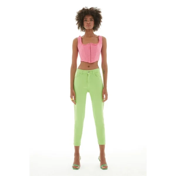 Gabardin Mom Jean Neon Yeşil