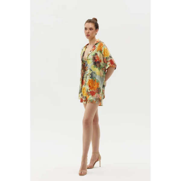 Çiçek Desenli Şort Gömlek 3 lü Takım