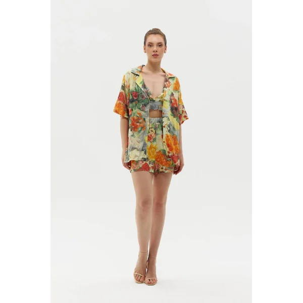 Çiçek Desenli Şort Gömlek 3 lü Takım