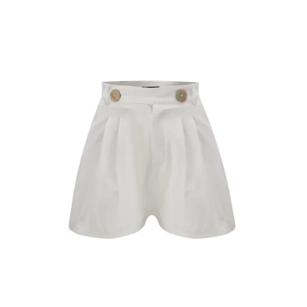 Düğme Detaylı Beyaz Şort
