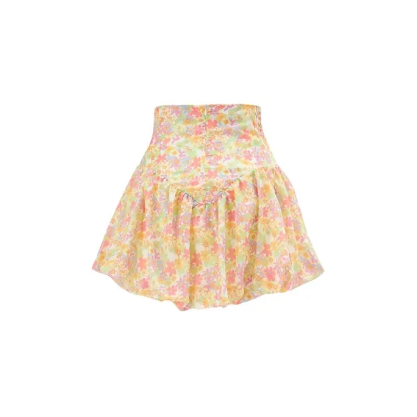 Çiçek Desenli Pamuklu Sarı Şort Etek