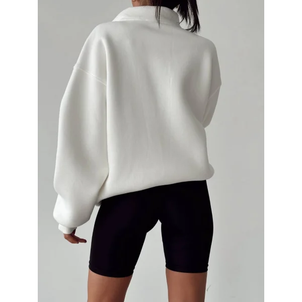 NYC Baskılı Fermuarlı Beyaz Sweatshirt