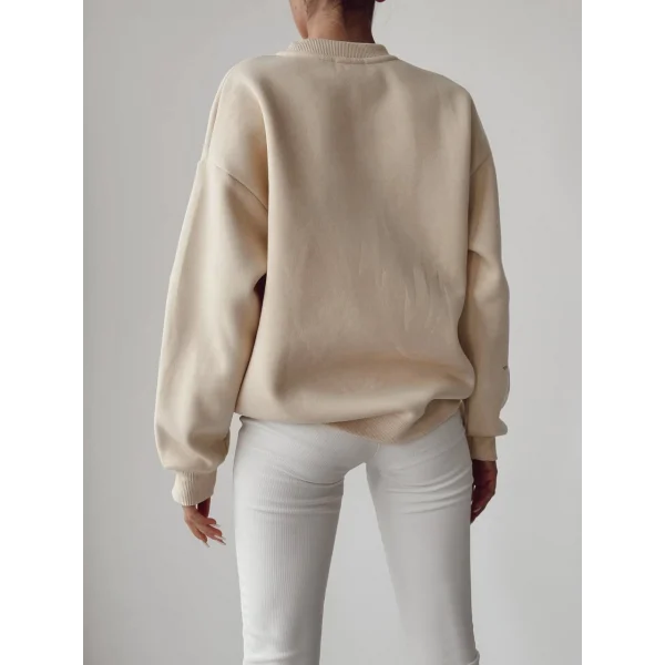 BASKI DETAYLI TAŞ RENK PAMUKLU SWEATSHİRT