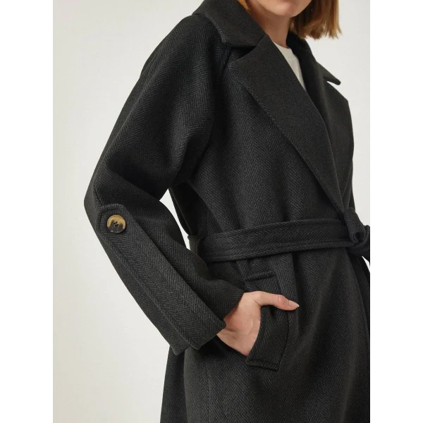 Kol Kemerli Premium Yün Kaban Antrasit