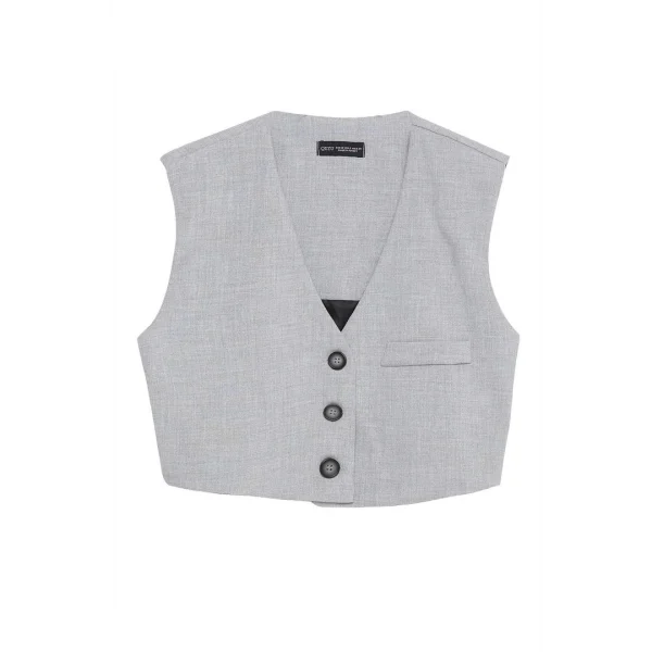 DÜĞME DETAYLI YELEK CEKET AÇIK GRİ