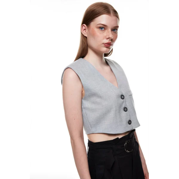 DÜĞME DETAYLI YELEK CEKET AÇIK GRİ