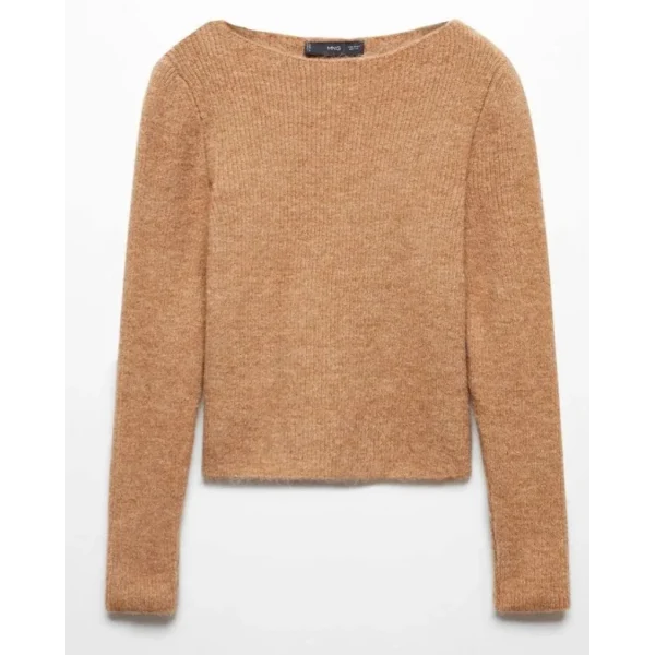 KAYIK YAKA ÖRGÜ KAZAK KAHVERENGİ