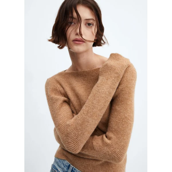 KAYIK YAKA ÖRGÜ KAZAK KAHVERENGİ