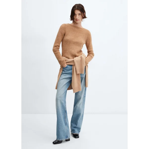 KAYIK YAKA ÖRGÜ KAZAK KAHVERENGİ