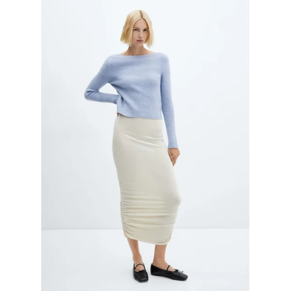 KAYIK YAKA ÖRGÜ KAZAK MAVİ