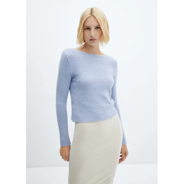 KAYIK YAKA ÖRGÜ KAZAK MAVİ