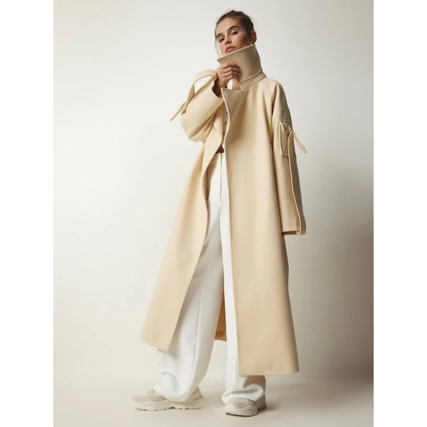 PREMİUM MODEL KOLDA CEP DETAYLI YÜN KABAN BEJ