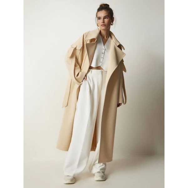 PREMİUM MODEL KOLDA CEP DETAYLI YÜN KABAN BEJ