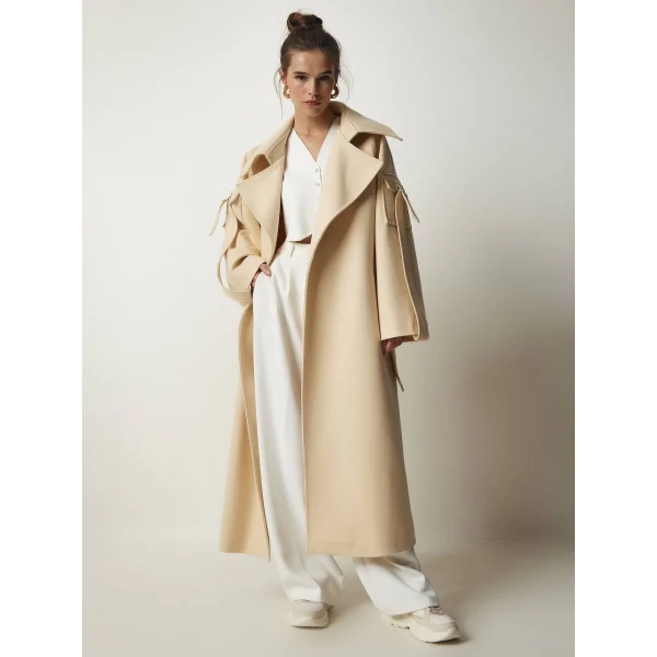 PREMİUM MODEL KOLDA CEP DETAYLI YÜN KABAN BEJ