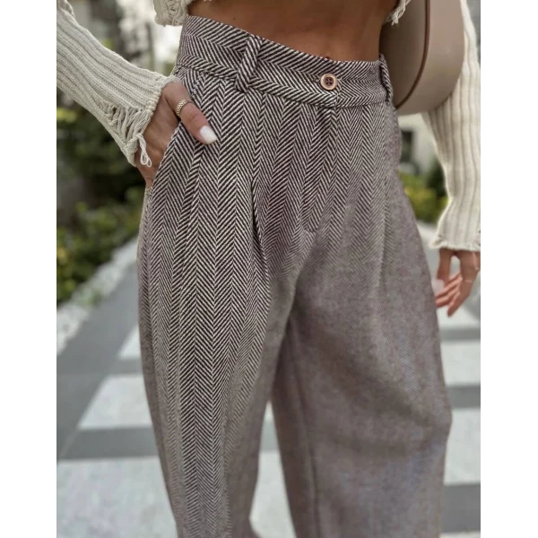 Balıksırtı Pamuklu Palazzo Pantolon Kahve