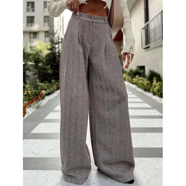 Balıksırtı Pamuklu Palazzo Pantolon Kahve