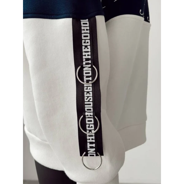 BASKI DETAYLI BEYAZ PAMUKLU SWEATSHİRT