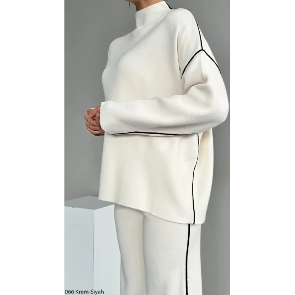 ÇİZGİLİ KREM KAZAK PANTOLON TAKIM