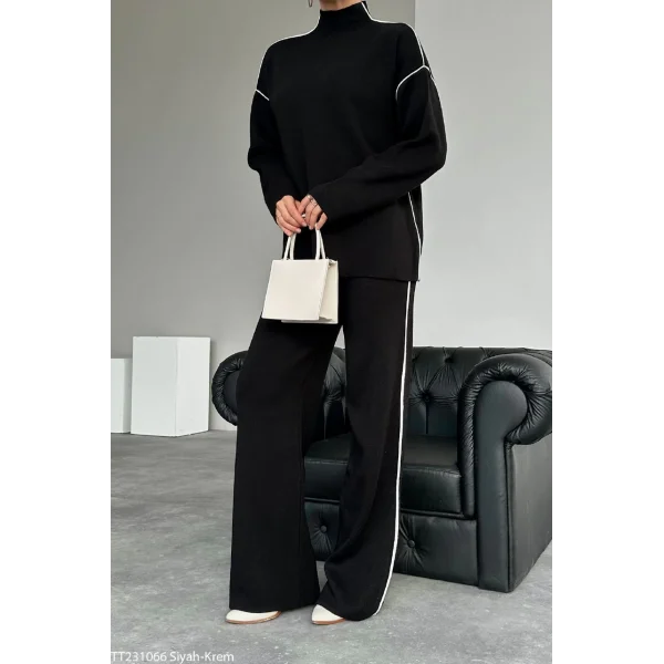 ÇİZGİLİ SİYAH KAZAK PANTOLON TAKIM