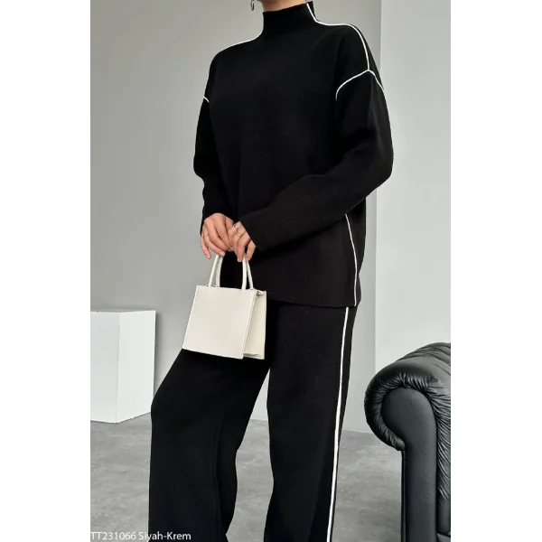 ÇİZGİLİ SİYAH KAZAK PANTOLON TAKIM