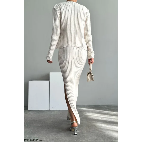 FİTİLLİ KREM TRİKO TAKIM ETEK HIRKA CROP