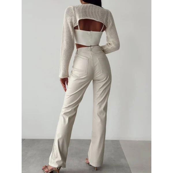 QUZU YÜKSEK BEL DERİ PANTOLON TAŞ