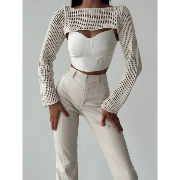 QUZU YÜKSEK BEL DERİ PANTOLON TAŞ