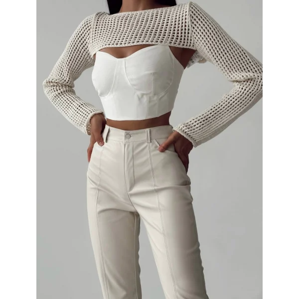 QUZU YÜKSEK BEL DERİ PANTOLON TAŞ